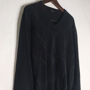 Van Heusen Vintage Diamond Black Sweater V-neck Large Mens 90's Golf Jumper